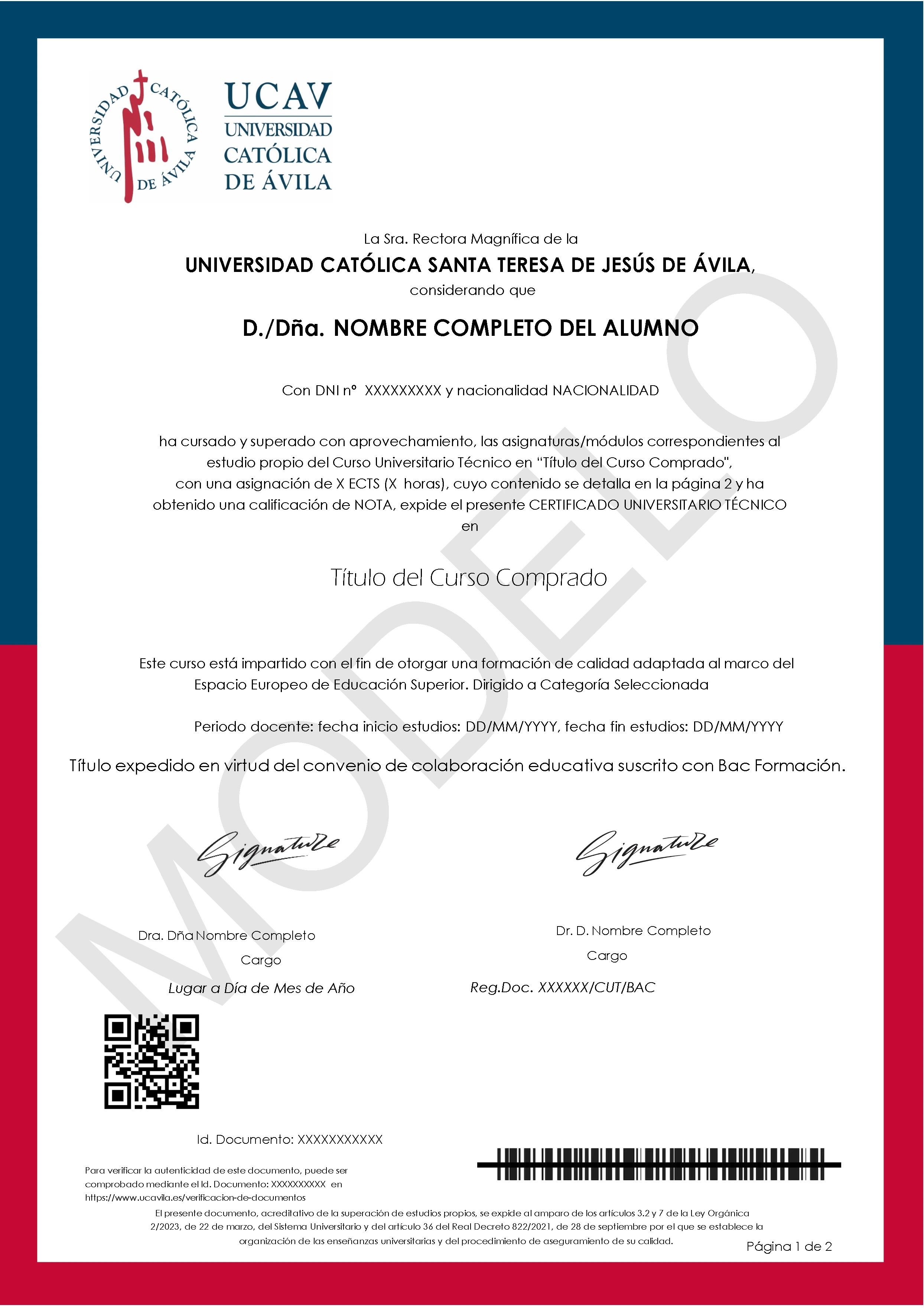 Ejemplo de Diploma Universidad UCAV